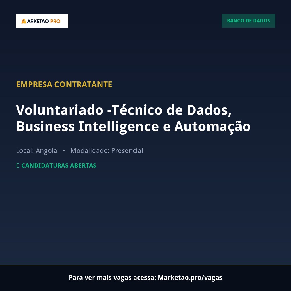 Voluntariado -Técnico de Dados, Business Intelligence e Automação