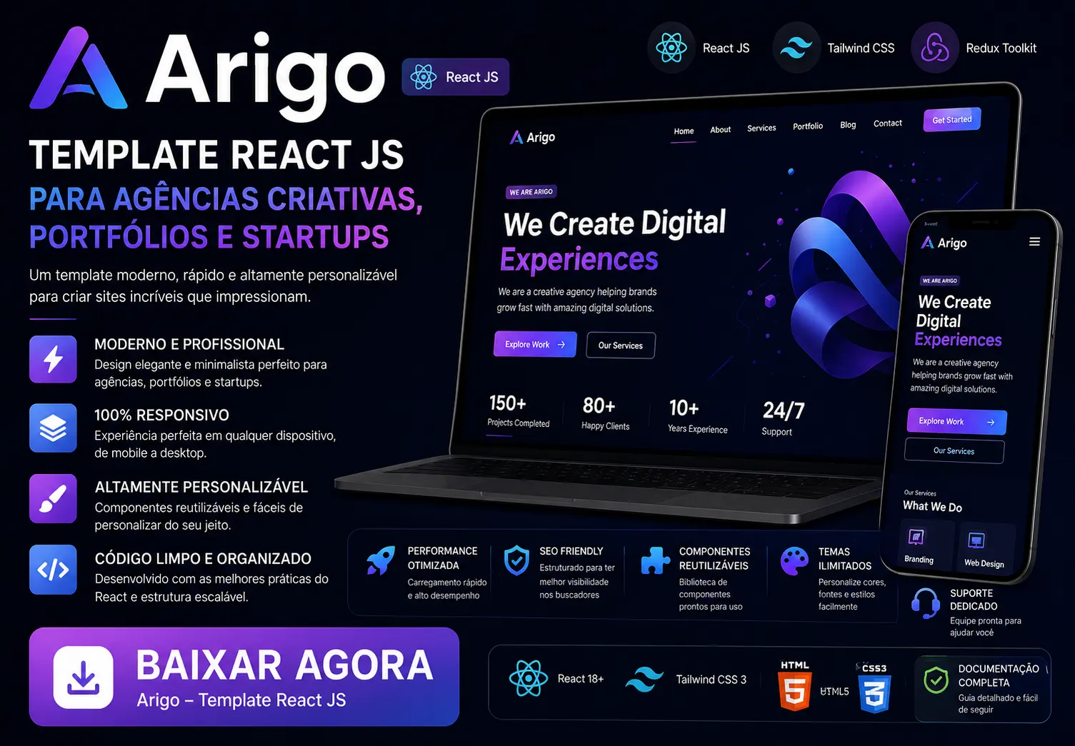 Arigo – Template React JS para Agências Criativas, Portfólios e Startups BAIXAR AGORA